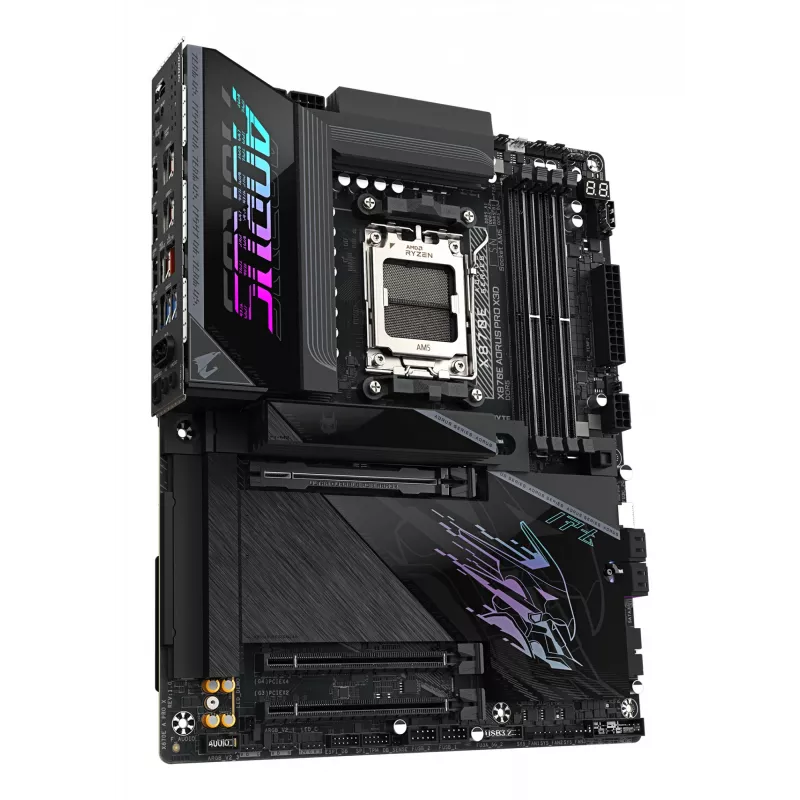 GIGABYTE X870E AORUS PRO X3D ATX pagrindinė plokštė – AMD Socket AM5, 18+2+2 VRM, DDR5 iki 9000 Hz (OC), 2×PCIe5 + 2×PCIe4, Wi‑Fi 7, 5GbE, USB4