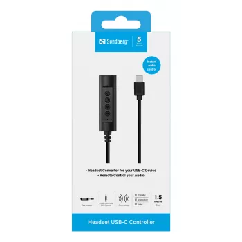 Sandberg USB-C valdiklis ausinėms, 1,5 m, juodas
