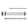 Manhattan USB-C stotelė / centras su kortelių skaitytuvu ir MST, prievadai (x7): Ethernet, HDMI (x2 4k@60Hz), USB-A (x3) ir USB-C, su Power Delivery (PD) 100W – reikalingas išorinis USB-C įkroviklis (neįtrauktas). Maitinama per USB (nereikia išorinio mait