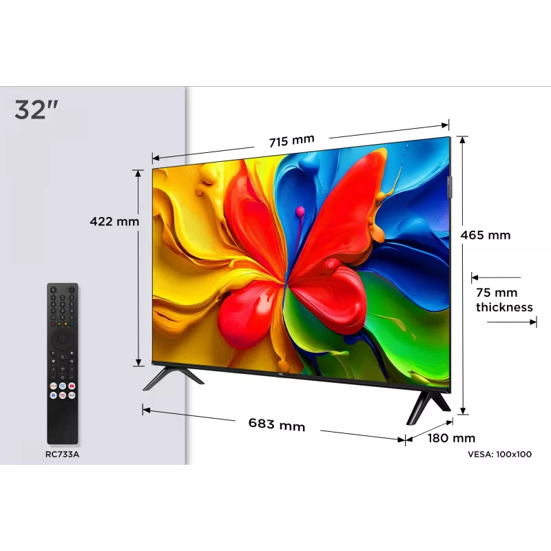 TCL 32V4C QLED televizorius 32 colių (81,3 cm) HD 1366×768 Wi‑Fi Ethernet Juodas
