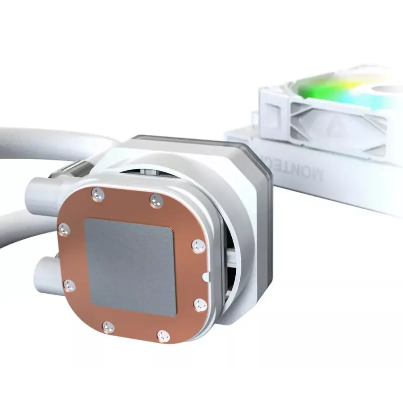 Montech HyperFlow Digital 240 – Viso viename skysčio aušintuvas procesoriui, 240 mm radiatorius, 2x120 mm ventiliatoriai, baltas