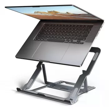 Axagon STND-LAG aliumininis stovas nešiojamiesiems kompiuteriams 10 inch–17,3 inch, aštuoni aukščio ir kampo reguliavimo lygiai, pilka versija