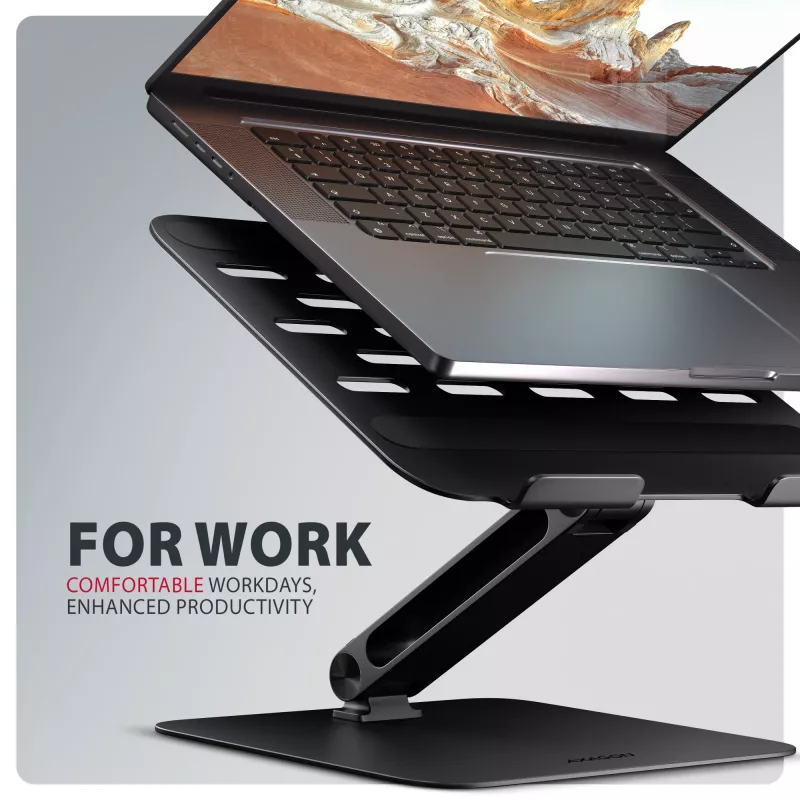 Stovas nešiojamam kompiuteriui ir planšetei AXAGON STND-LQB 10 inch–17,3 inch, aliuminis, juodas, reguliuojamas aukštis 0–20,5 cm ir pasvirimas 0–180°