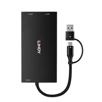 Lindy 43430 vaizdo kabelio adapteris 0,11 m USB Type-C 2 x HDMI juodas