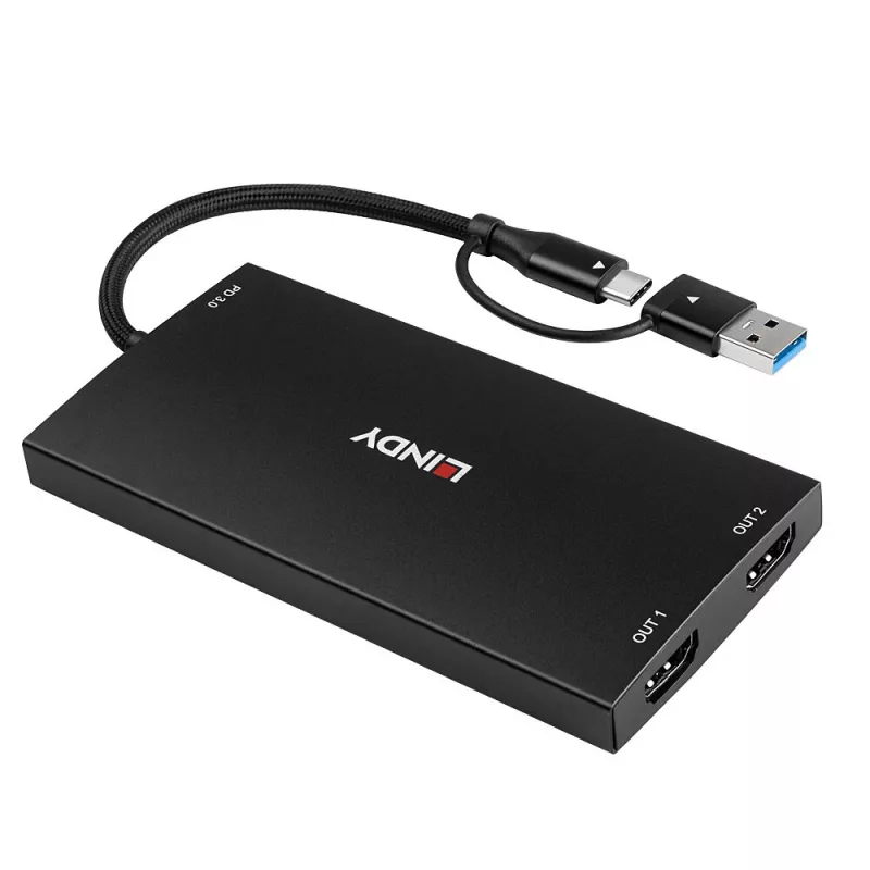 Lindy 43430 vaizdo kabelio adapteris 0,11 m USB Type-C 2 x HDMI juodas