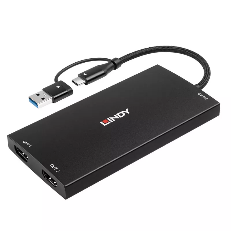 Lindy 43430 vaizdo kabelio adapteris 0,11 m USB Type-C 2 x HDMI juodas