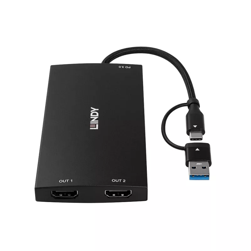 Lindy 43430 vaizdo kabelio adapteris 0,11 m USB Type-C 2 x HDMI juodas