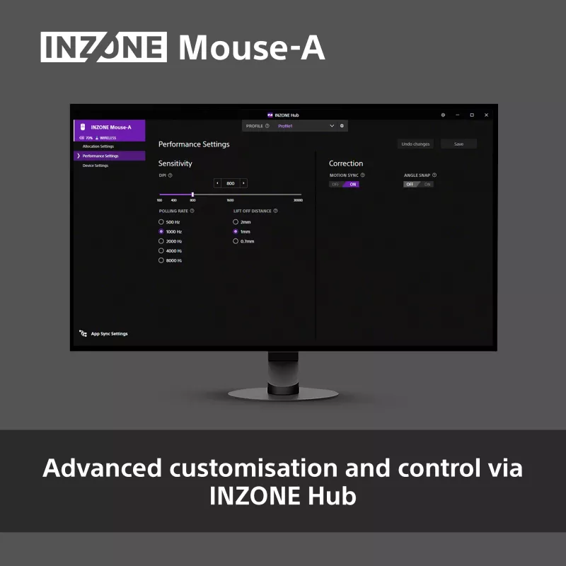 Belaidė žaidimų pelė Sony INZONE dešinei rankai, optinė, 30000 DPI, 70G pagreitis, ratukas