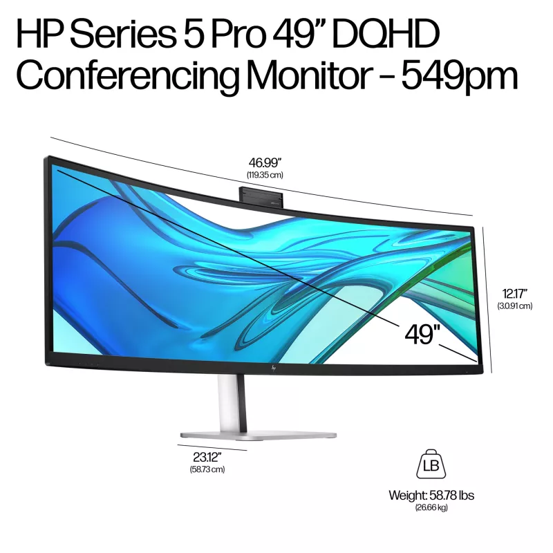 HP Series 5 Pro 49 colių DQHD konferencinis monitorius - 549pm, 124,5 cm (49 colių), 5120 x 1440 pikselių, Dual QHD, LCD, 5 ms, Juodas