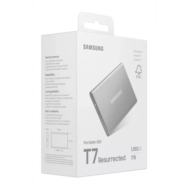 Samsung MU-PD1T0G/WW išorinis kietojo kūno diskas 1 TB USB Type-C 3.2 Gen 2 (3.1 Gen 2) sidabrinis