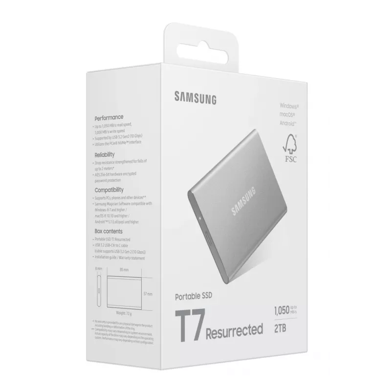 Samsung MU-PD2T0G/WW išorinis kietasis diskas SSD 2 TB USB Type-C 3.2 Gen 2 (3.1 Gen 2) Sidabrinis