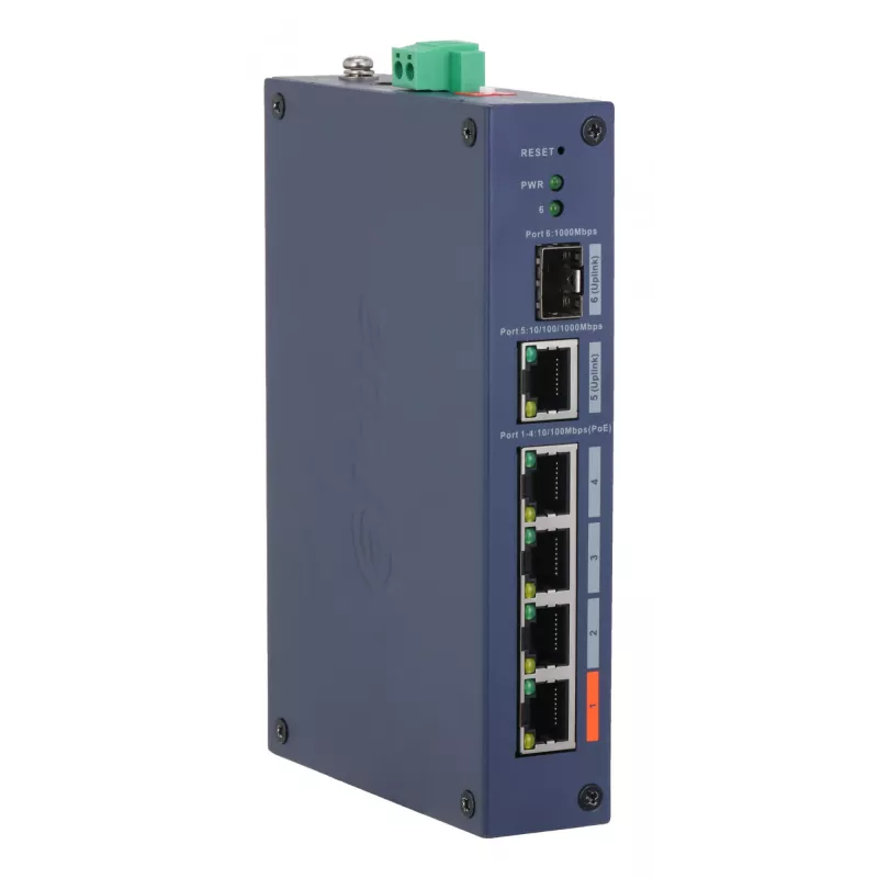 Valdomas pramoninis jungiklis DAHUA CHS4106-4ET-60 — 6 prievadai, 4x PoE 10/100, L2, 4,8 Gbit/s, 8000 MAC