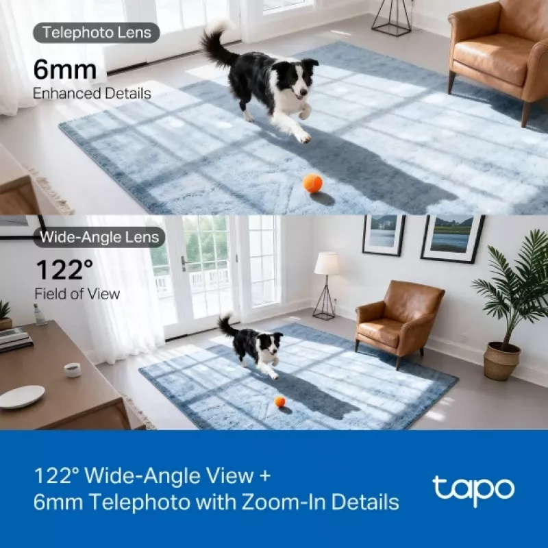 IP stebėjimo kamera TP-Link Tapo C245D 2304×1296, 3.1 mm objektyvas, 104,3° horiz., lubų/sienos montavimas, belaidė, vidaus, balta