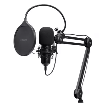 Podcast mikrofonas TRUST GXT 270 Emita II+ – kondensatorinis USB, laidinis, metalinis korpusas, juodas, 2,5 m laidas