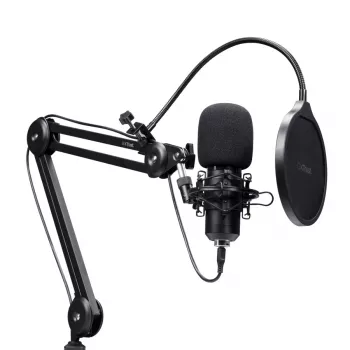 Podcast mikrofonas TRUST GXT 270 Emita II+ – kondensatorinis USB, laidinis, metalinis korpusas, juodas, 2,5 m laidas