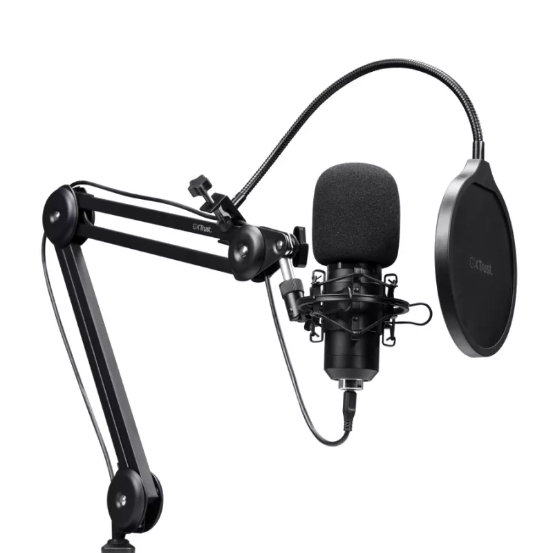 Podcast mikrofonas TRUST GXT 270 Emita II+ – kondensatorinis USB, laidinis, metalinis korpusas, juodas, 2,5 m laidas