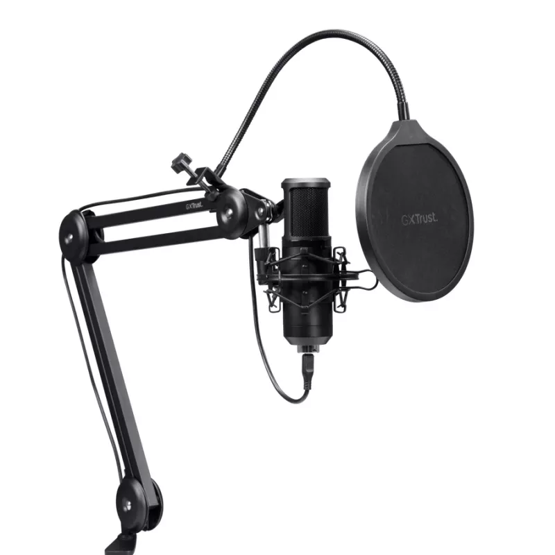Podcast mikrofonas TRUST GXT 270 Emita II+ – kondensatorinis USB, laidinis, metalinis korpusas, juodas, 2,5 m laidas
