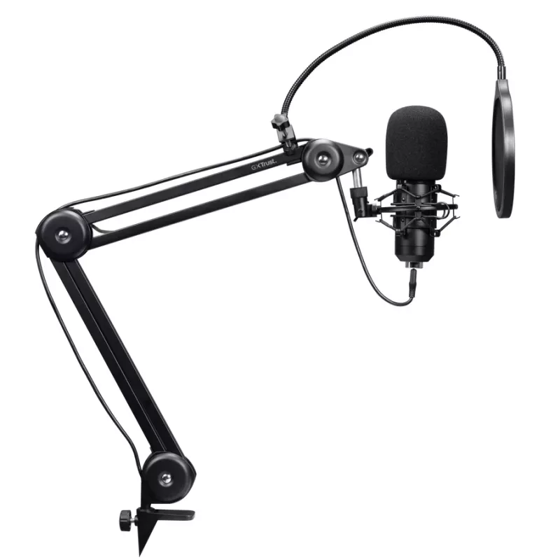 Podcast mikrofonas TRUST GXT 270 Emita II+ – kondensatorinis USB, laidinis, metalinis korpusas, juodas, 2,5 m laidas