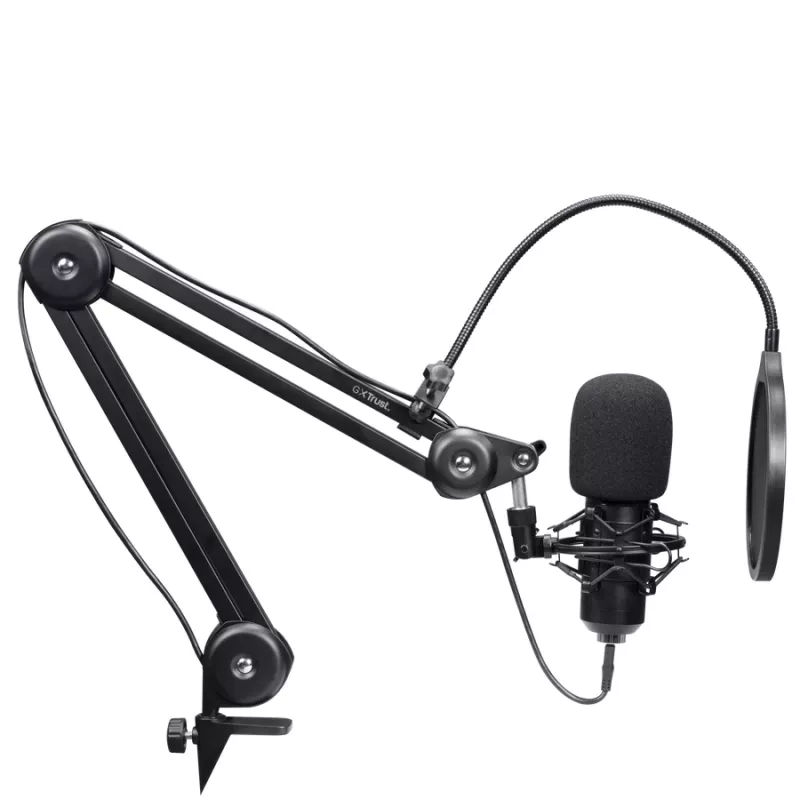 Podcast mikrofonas TRUST GXT 270 Emita II+ – kondensatorinis USB, laidinis, metalinis korpusas, juodas, 2,5 m laidas