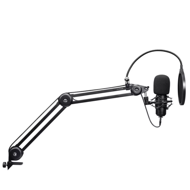 Podcast mikrofonas TRUST GXT 270 Emita II+ – kondensatorinis USB, laidinis, metalinis korpusas, juodas, 2,5 m laidas