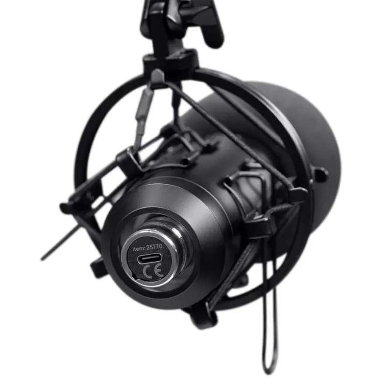 Podcast mikrofonas TRUST GXT 270 Emita II+ – kondensatorinis USB, laidinis, metalinis korpusas, juodas, 2,5 m laidas