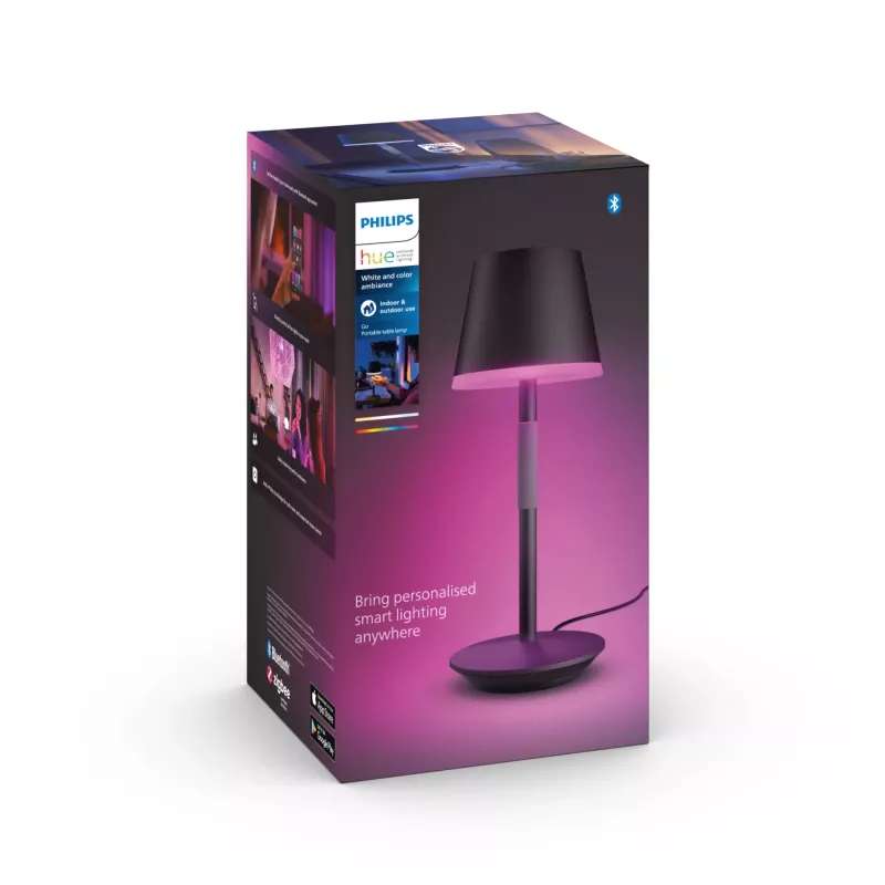 Nešiojama protinga stalinė lempa Philips Hue Go Bluetooth Zigbee Juoda