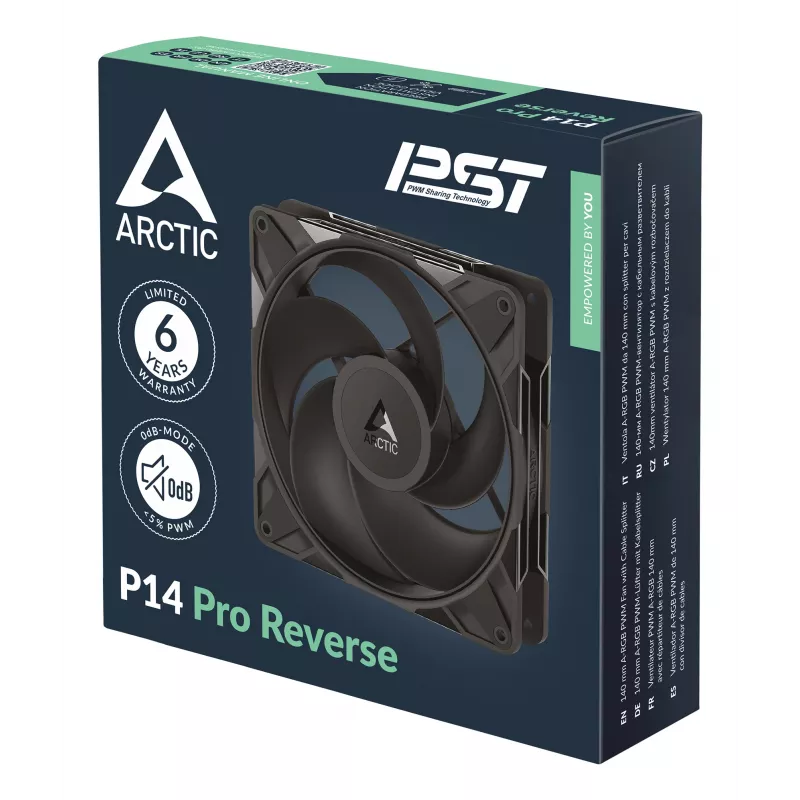 ARCTIC Freezer P14 Pro Reverse 3 vnt. rinkinys - 140 mm A-RGB PWM ventiliatorius su kabelio dalikliu