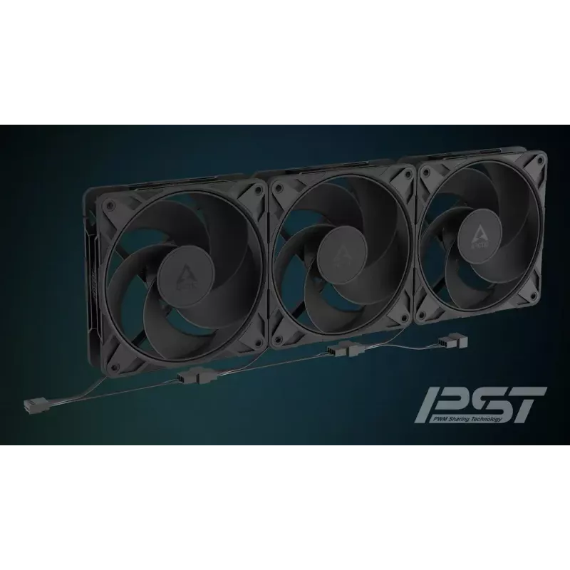 140 mm ventiliatorius Arctic Freezer P14 Pro Reverse — 166,5 m³/h, 5,1 mmH₂O, Fluid Dynamic Bearing, A‑RGB, PWM, juodas, su kabelio skirstytuvu