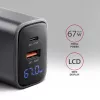 Sieninis įkroviklis AXAGON ACU-PQ67D, 67W, USB-C PD3.0 + USB-A QC4+, 2 išėjimai, LCD ekranas, 100–240V