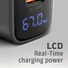 Sieninis įkroviklis AXAGON ACU-PQ67D, 67W, USB-C PD3.0 + USB-A QC4+, 2 išėjimai, LCD ekranas, 100–240V