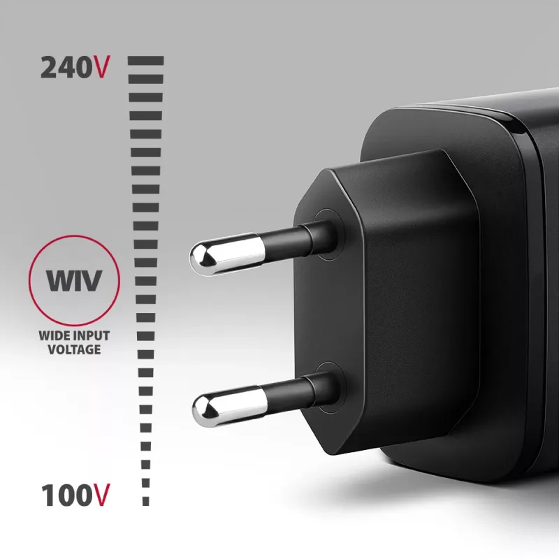 Sieninis įkroviklis AXAGON ACU-PQ67D, 67W, USB-C PD3.0 + USB-A QC4+, 2 išėjimai, LCD ekranas, 100–240V