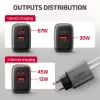 Sieninis įkroviklis AXAGON ACU-PQ67D, 67W, USB-C PD3.0 + USB-A QC4+, 2 išėjimai, LCD ekranas, 100–240V