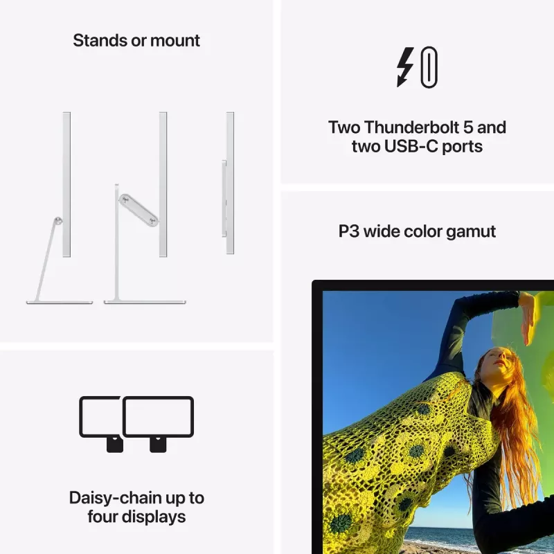 Monitorius Apple Studio Display 27 colių (68,6 cm) 5K Ultra HD LED, Nano-tekstūros stiklas, VESA tvirtinimo adapteris, sidabrinis