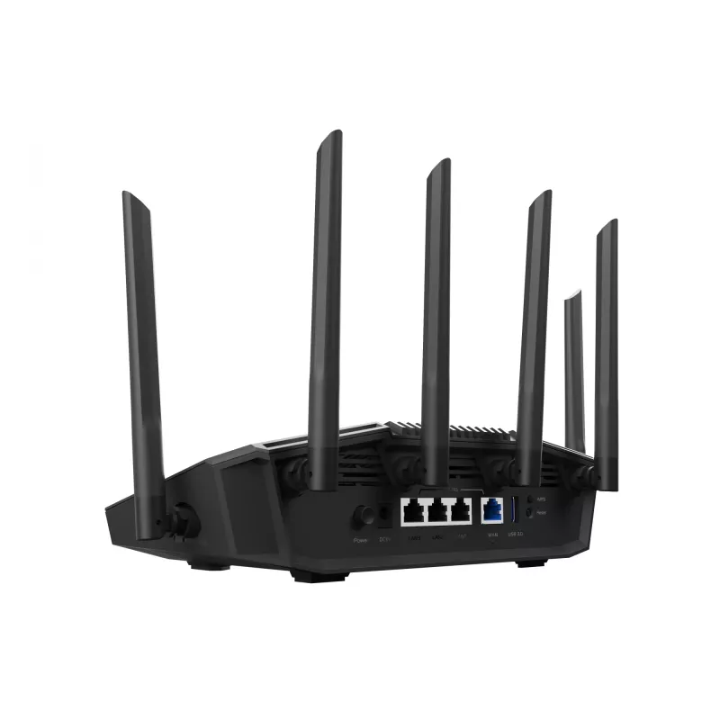Stalinis maršrutizatorius ASUS RT-BE90U BE9400 AiMesh — Triju dažnių Wi‑Fi 7 (2.4/5/6 GHz), 9400 Mbps, 2.5 Gigabit Ethernet, 4× RJ‑45 LAN, USB, Juodas