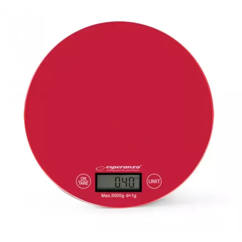 Virtuvinės elektrinės svarstyklės ESPERANZA EKS003R — 5 kg talpa, tara, g/lb/oz, raudonos