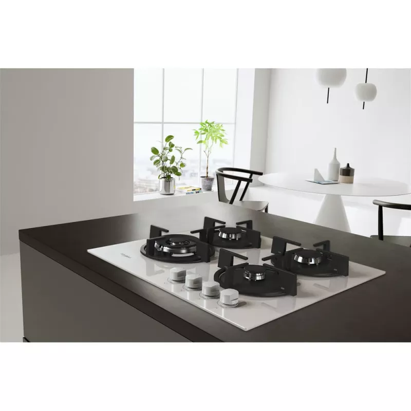 Whirlpool AKT 625/WH įmontuojama dujinė kaitlentė, 60 cm, 4 zonos, juoda/balta