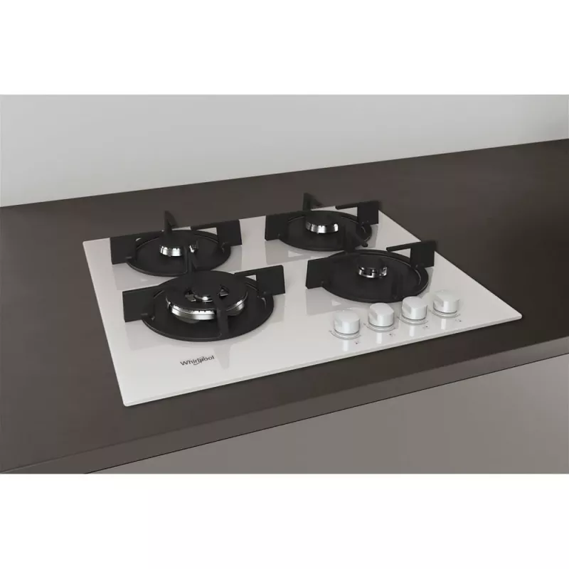 Whirlpool AKT 625/WH įmontuojama dujinė kaitlentė, 60 cm, 4 zonos, juoda/balta