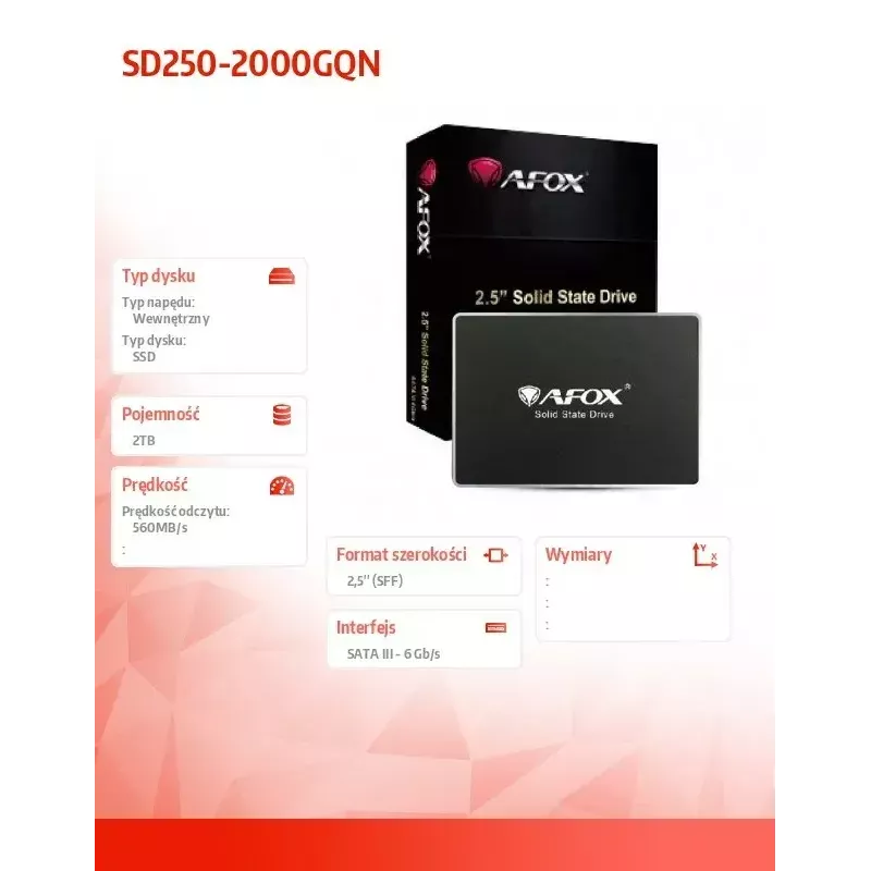 SSD diskas AFOX 2TB 2,5 colio SATA SD250-2000GQN