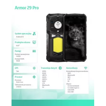 Išmanusis telefonas UleFone Armor 29 Pro 5G 16/512GB Juodas, atsparus, 5G, 16GB RAM, 512GB atmintis