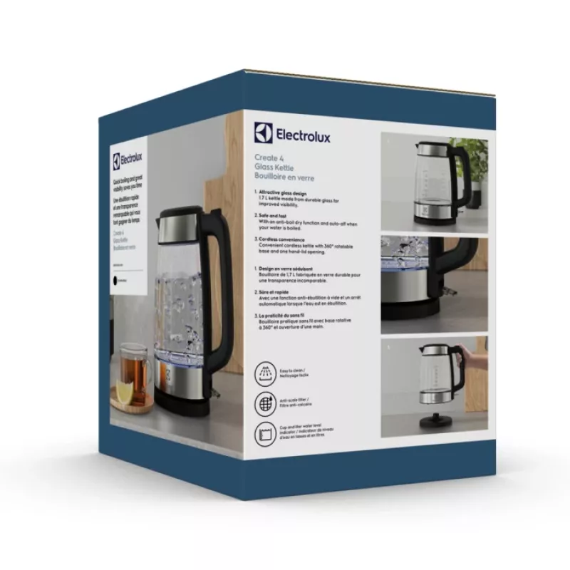 Elektrinis virdulys Electrolux E4GK1-4GB 1,7 L 2200 W juodas, nerūdijantis plienas, permatomas
