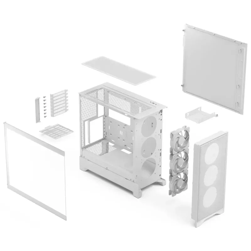 Fractal Design Pop 2 Air White TG RGB Midi Tower kompiuterio korpusas – ATX/Micro‑ATX/Mini‑ITX, grūdintas stiklas, 3x120 mm priekiniai ventiliatoriai