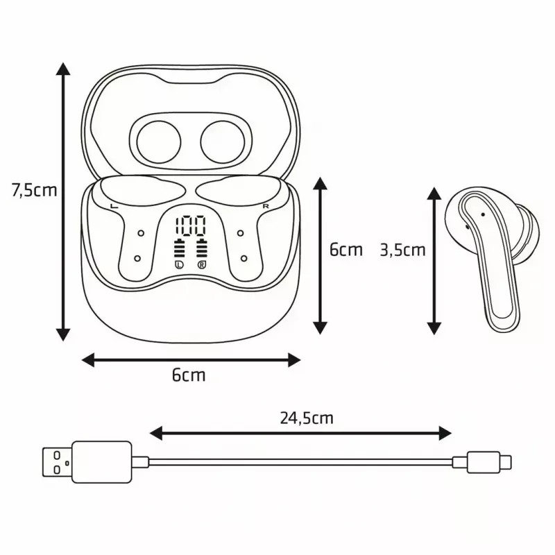 Belaidės ausinės Audiocore AC591 PRO – hibridinis ANC, ENC, 6 mikrofonai, USB-C įkrovimas, iki 9h grojimo, suderinamos su Tuya, juodos