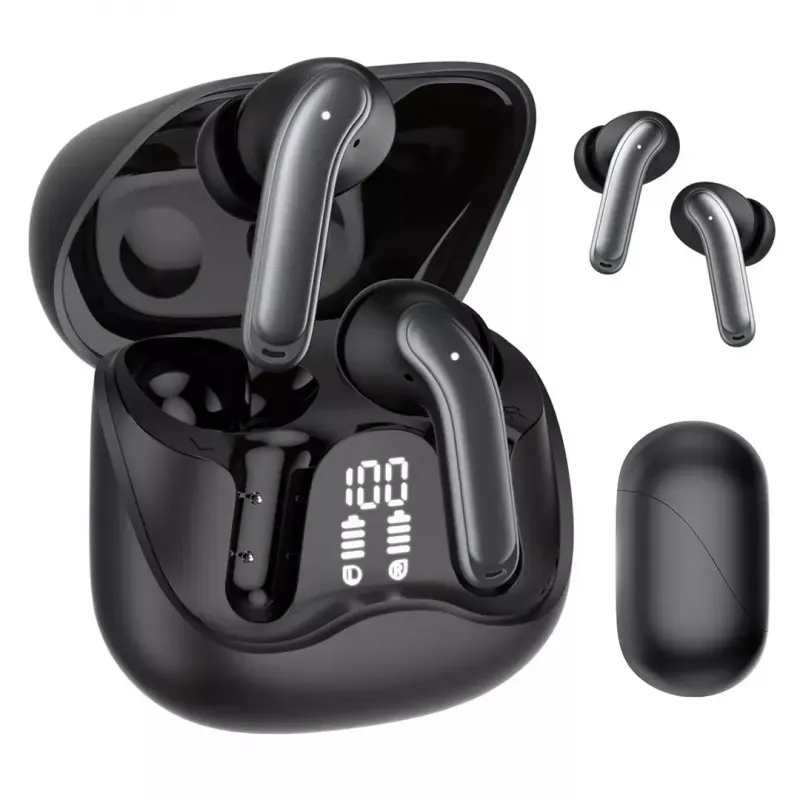 Belaidės ausinės Audiocore AC591 PRO – hibridinis ANC, ENC, 6 mikrofonai, USB-C įkrovimas, iki 9h grojimo, suderinamos su Tuya, juodos