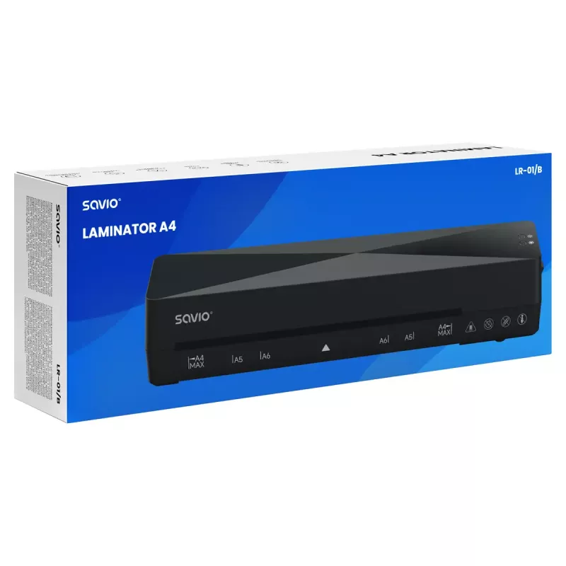 Šalto/karšto laminavimo aparatas SAVIO LR-01/B – maks. laminavimo plotis 230 mm, 320 mm/min, 300 W, juodas
