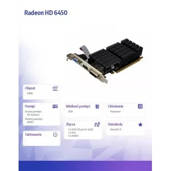 Vaizdo plokštė AFOX Radeon HD 6450 2GB DDR3 64-bit DVI HDMI VGA Low Profile Pasyvi AF6450-2048D3L9-V2