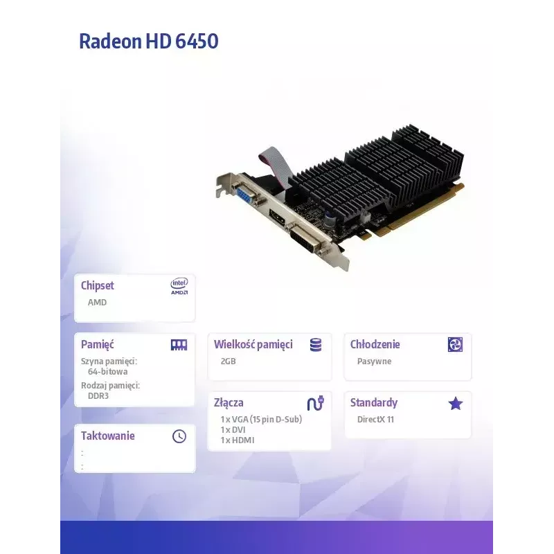 Vaizdo plokštė AFOX Radeon HD 6450 2GB DDR3 64-bit DVI HDMI VGA Low Profile Pasyvi AF6450-2048D3L9-V2