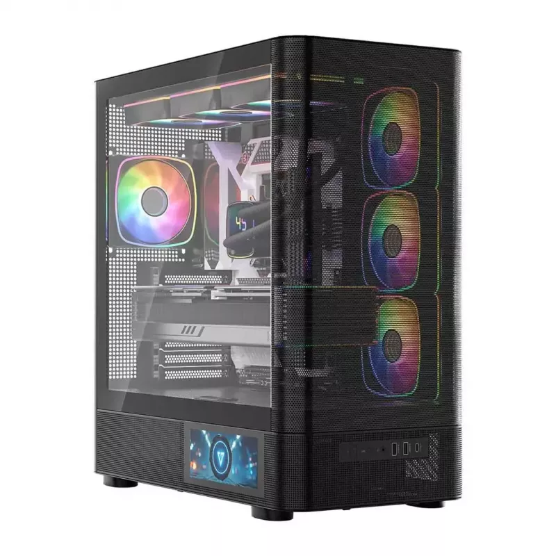 Kompiuterio korpusas MODECOM VOLCANO AQ400 ARGB MIDI Juodas — MODECOM MC-A-AQ400-4FA-B