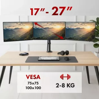 Laikiklis monitoriams MACLEAN MC-137 — dujinė spyruoklė, 3 monitoriams 17–27 colių, 2–8 kg kiekvienam, juodas