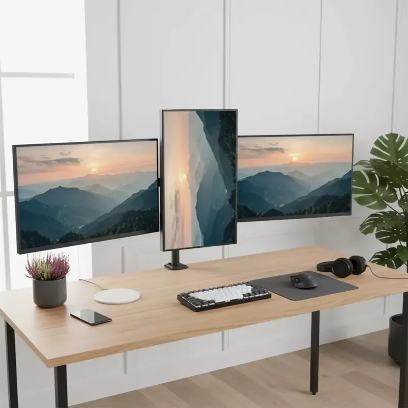 Laikiklis monitoriams MACLEAN MC-137 — dujinė spyruoklė, 3 monitoriams 17–27 colių, 2–8 kg kiekvienam, juodas