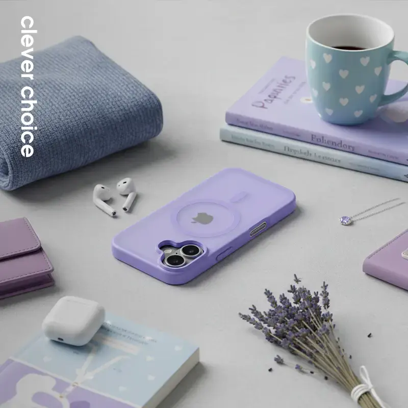 Crong Hybrid Matte Magnetic dėklas iPhone 17 — permatoma levandų spalva, PC+TPU